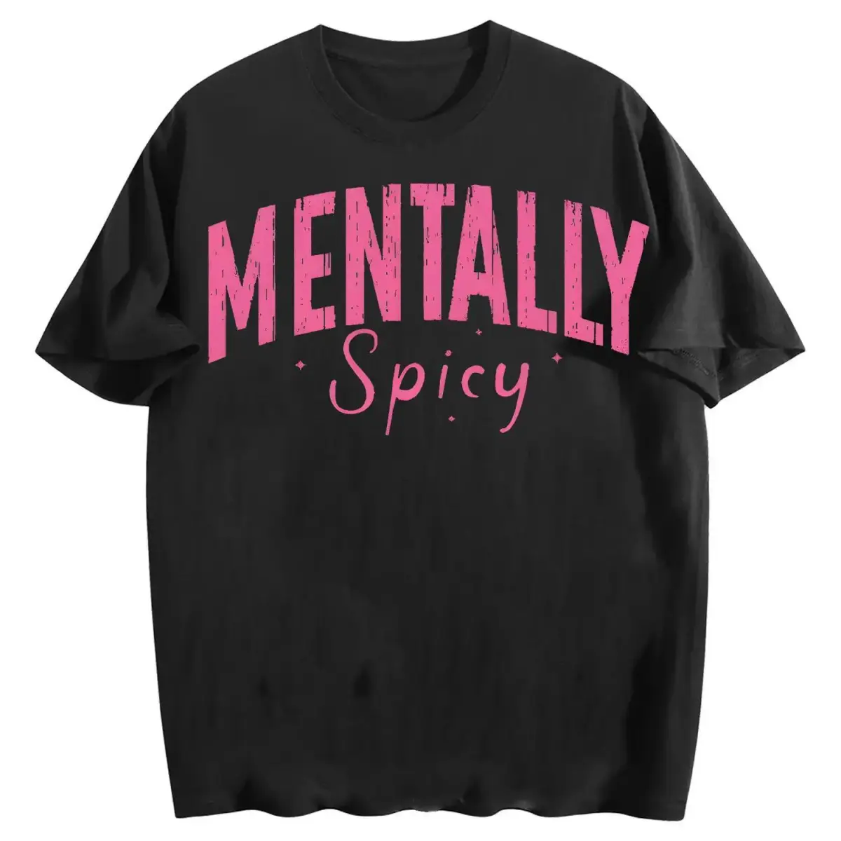Unisex Boxy Fit Heavyweight Tee        2026 New Boxy Fit Tee 100%   Washed - Effect Women's T - Shirt Featuring a Playful "Mentally Spicy" Typography for a Trendy Look