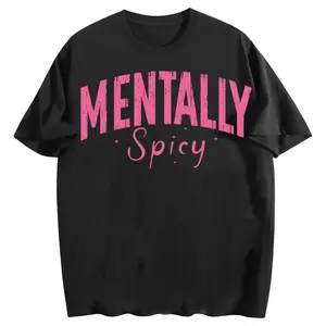 Unisex Boxy Fit Heavyweight Tee        2026 New Boxy Fit Tee 100%   Washed - Effect Women's T - Shirt Featuring a Playful "Mentally Spicy" Typography for a Trendy Look