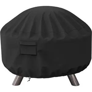 SHINESTAR Round Fire Pit Cover, Fits for 36-40 Inch Firebowl with Drawstring and Built-in Vents, Waterproof & Windproof, 40 Dia x 20 H, Black