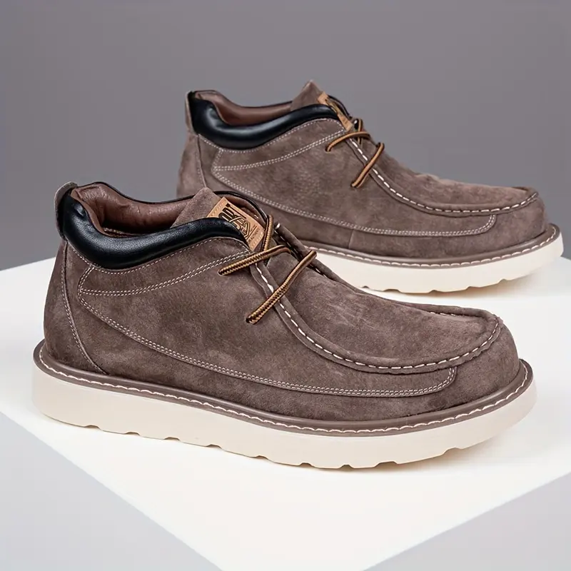 Men's Brown Leather Ankle Boots, Versatile Closed Toe Lace-up Oxford Style for Outdoor and Casual Wear, Cowhide Leather, Outdoor Wear, Shoe, Footwear, Chic, Walking Shoes