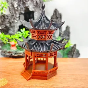 Micro Landscape Decorative Piece, Water and Land Aquarium, Traditional Architecture Pavilion, Bench, Tower, Platform Ornament