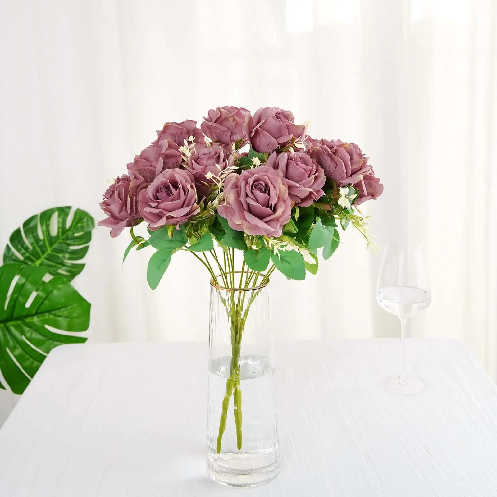 2-Pack 18in Dusty Rose Real Touch Silk Bouquet Artificial Blooms - Natural Look Floral Decor, Event & Home Room Arrangement Bouquet Artificial Flowers for Home Supplies, Event Decor