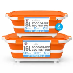 Havenity BBQ Prep Tub 2 Pack - Multifunctional Collapsible Camping Cutting Board with lid, Meat Storage Container for Meal Prep, Dish Bowl Perfect for Grilling Outdoor Cooking (Large + XL)