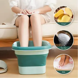 Collapsible Foot Bath Spa Tub Heavy Duty PP Plastic Foldable Soaking Tub with Massage Acupoints for Ginger Sea Salt Milk Infusions