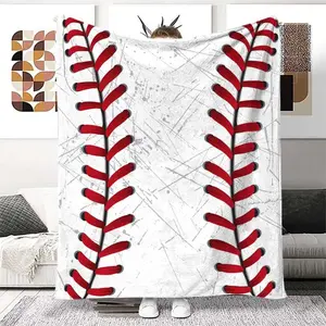 Baseball Pattern Blanket, Soft Throw Blanket, Fluffy Blanket, Air-conditioned Room Blanket, Warm Nap Blanket for Home & Office, Bedroom Accessories