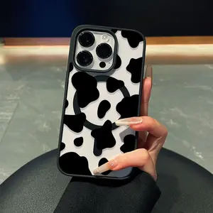 Cow Print Magnetic Phone Case, Personalized Black And White Cow Pattern Trendy Ins Style Niche Design Anti-Fingerprint Anti-Scratch Full-Frame Anti-Drop Phone Case, Suitable for iPhone 17 E Air Pro ProMax iPhone16 15 14 Plus 13 12 Mini 11 X XS XR