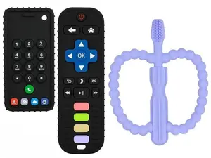 Silicone Baby Teething Toys, 2, 3 Pack Remote Control Teether Toys, Sensory Toys BPA Free Chew Toys Set for Babies 6-12 Months