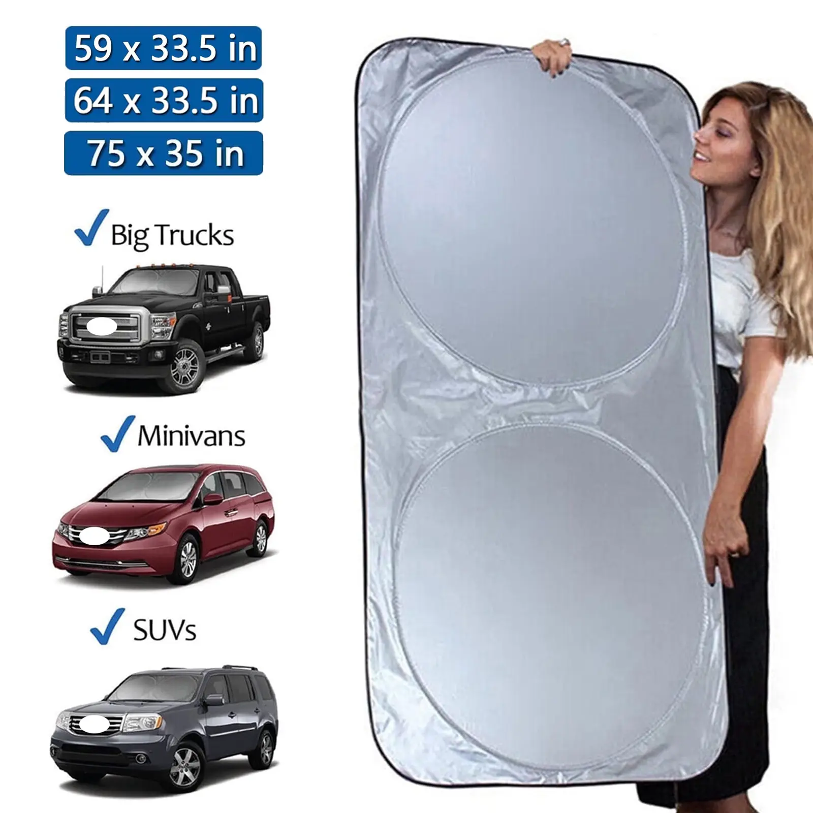 Foldable Car Windshield Sun Shade, Block Sunlight UV Rays Sun Shield Front Window Sun Visor Protector Summer Winter for Most Sedans, SUVs, Vans, MPV, Trucks (Medium, Large, Extra Large))