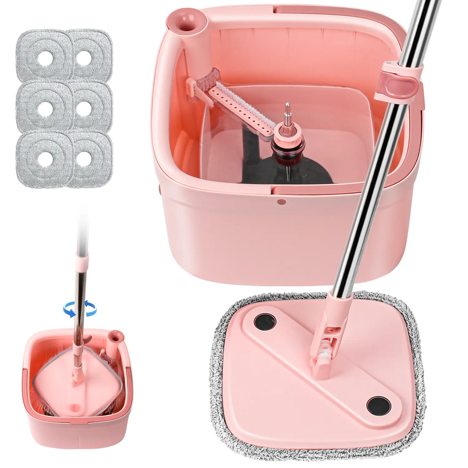 Pink Mop+Bucket+6 Pads
