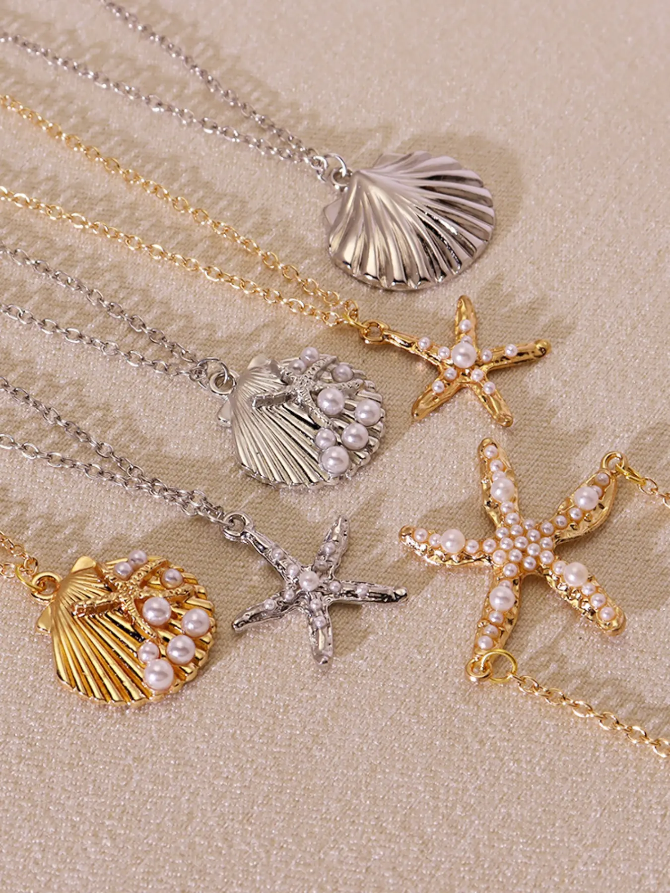 Creative Pearl Shell Starfish Pendant Necklace Fashion Golded Silver Color Summer Beach Trendy Jewelry Party Gifts Fashion Chic Accessories