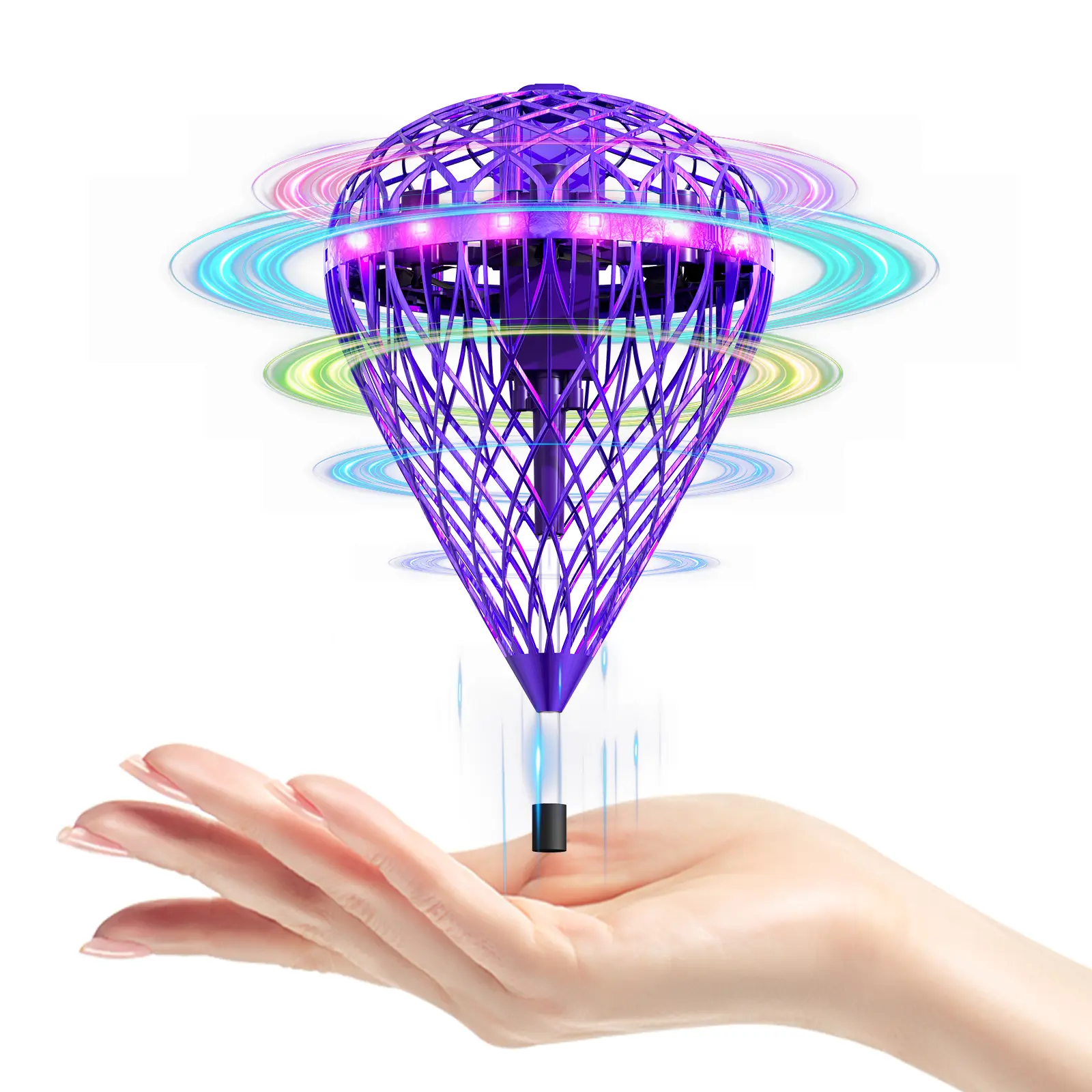 Flystars LED Flying Orb Ball Mini Drone, Hand Controlled Boomerang Hover Spinner for Kids Ages 6+, USB-C Rechargeable with 2 Swappable Batteries, Indoor Outdoor Fun Toys Gift for Christmas, Halloween & Birthdays