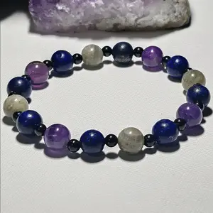 Unisex Crystal Healing Bracelet with Amethyst, Lapis Lazuli, Labradorite, and Black Tourmaline