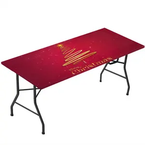Rectangle Table Cloth Fitted with Elastic Edge, Merry Christmas Tree Table Cover Rectangle Tablecloth Wipe Clean Tablecloths for Dining Kitchen Christmas Decoration Gifts 32"x72"