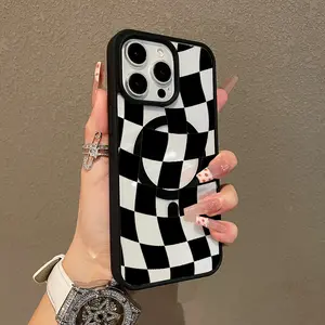 Adorable Magnetic Case for iPhone11/12/13/14/15/16/17/promax Optical Illusion Checkerboard MagSafe Compatible, Lightweight, Anti-Fall | Girly & Chic Style