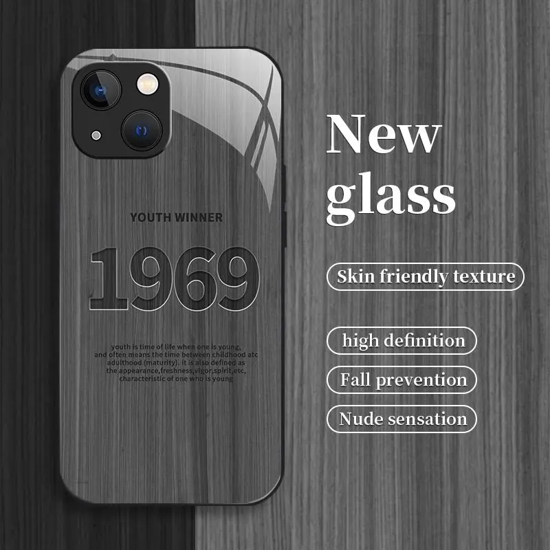 Suitable for [iPhone 13] Personality, simple, light luxury, wood grain era glass mobile phone case, affordable, anti-fall and anti-fingerprint 995