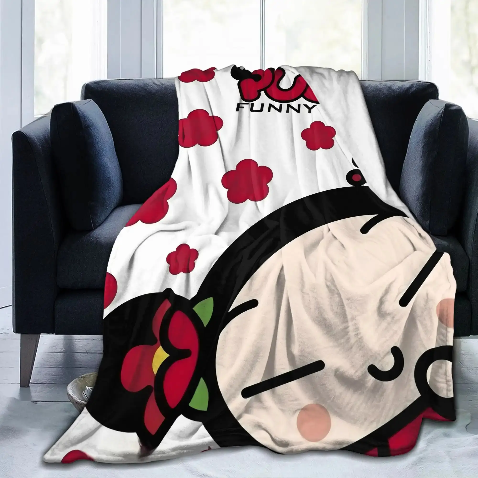 Pucca Theme Retro Print Flannel Cotton Blanket - Wrinkle Resistant, Super Soft, Warm, Breathable, Durable, Machine Washable, Multi-Size, All-Season for Living Room, Office Sofa, All Seasons