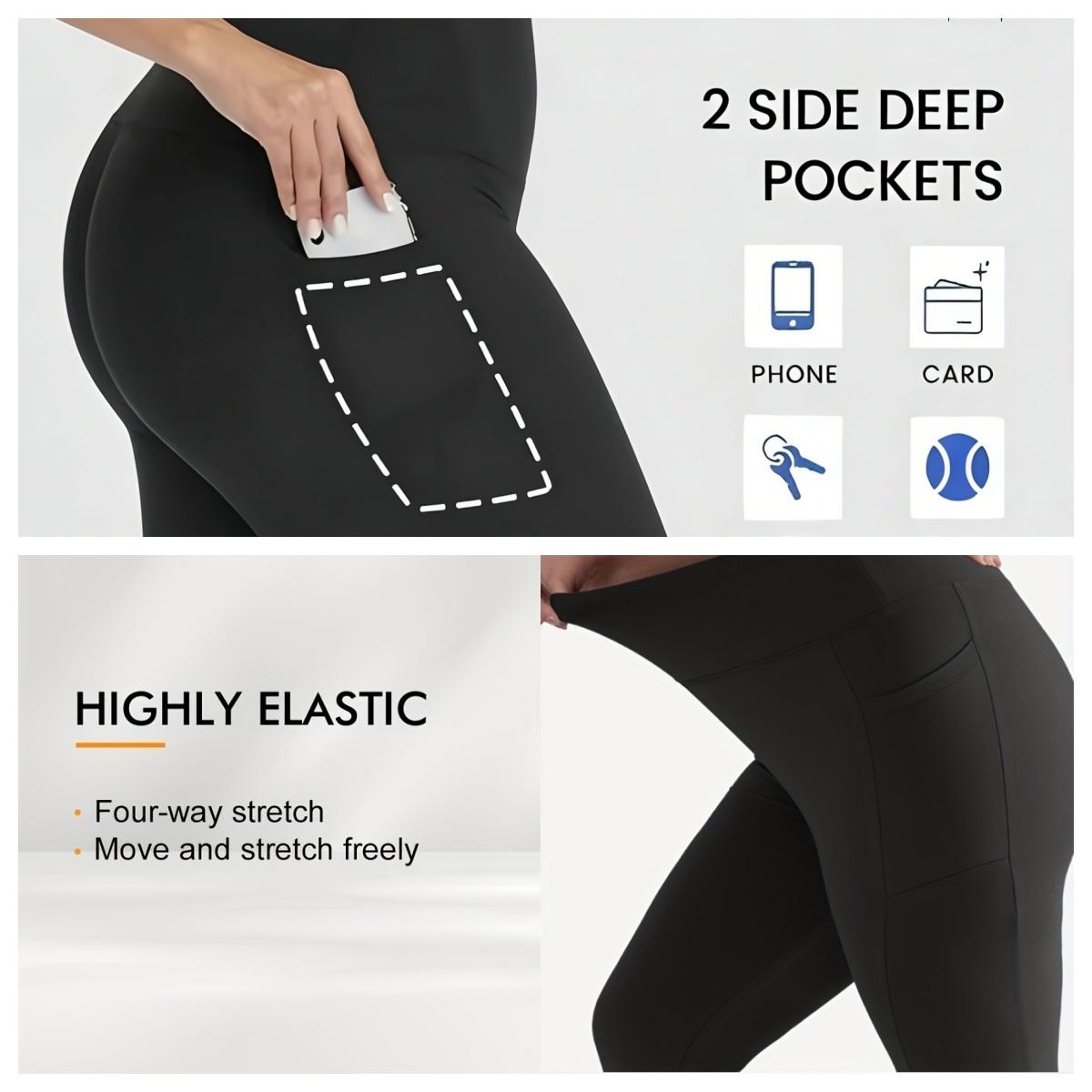 Plus Size，4pcs Women's High-Waisted 7/8 Yoga Pants with Pockets Breathable 4-Way Stretch, Anti-Exposure Sports Leggings Comfortable Fabric Tights Fitness Pants Ideal for Gym Workouts, Running, Yoga, And Casual Wear，Machine Washable, Multi-Color Options