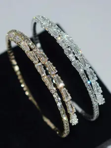 Fashion Cubic Zirconia Decorated Bangle, Double Layered Bracelets, Fashion Jewelry for Party, Daily Clothing Decor, Trendy All-match & Exquisite Jewelry for Birthday Gift