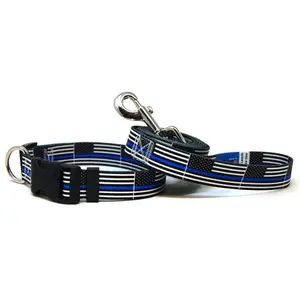 Dog Collars and Leash Set | Thin Blue Line Flag | USA Flag