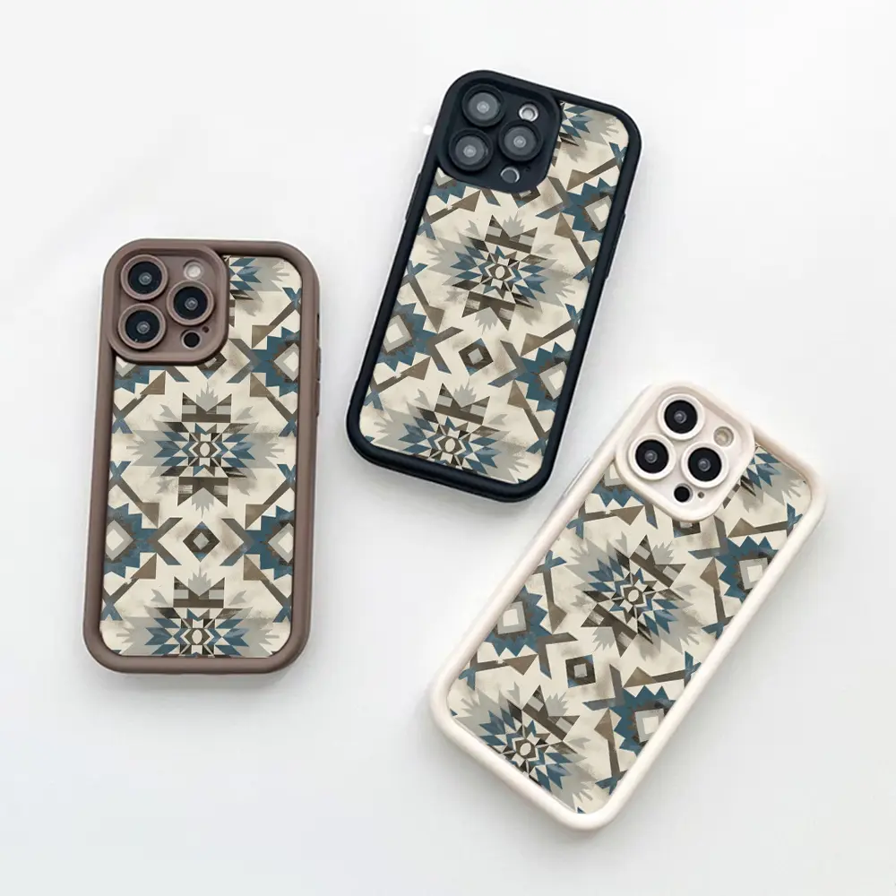 geometric blue grey Navajo art phone case for iPhone 17/16/15/14/13/12/11 Xs Pro Max Plus AIR Case,for Samsung S25/S23/S24/S22/S21/NOTE20/A54/A53/A52/A36/A35/A34/A33/A17/A16/PLUS/ULTRA/FE phone cover soft shockproof protective Shell Protection Aztec Gift