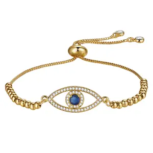 OIDEA Evil Eye Bracelet for Women, Dainty Gold Tone Beaded Evil Eye Charm Bracelet, Adjustable Stackable Protection Bracelets Gift