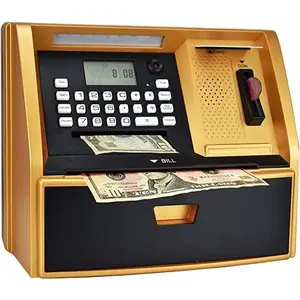 Talking atm savings bank digital piggy bank atm money coins machine for kids birthday gift goldenblack