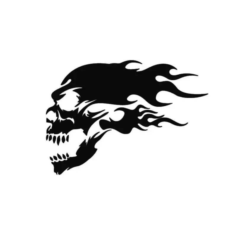 Fierce Design Skull Flame - Reflective Silver White [Left] Car Sticker, Waterproof, UV-Resistant, Removable, Long-Wearing Automotive Exterior Accessory for Bumpers, Motorcycles, Bold Personalization, Ideal for Halloween
