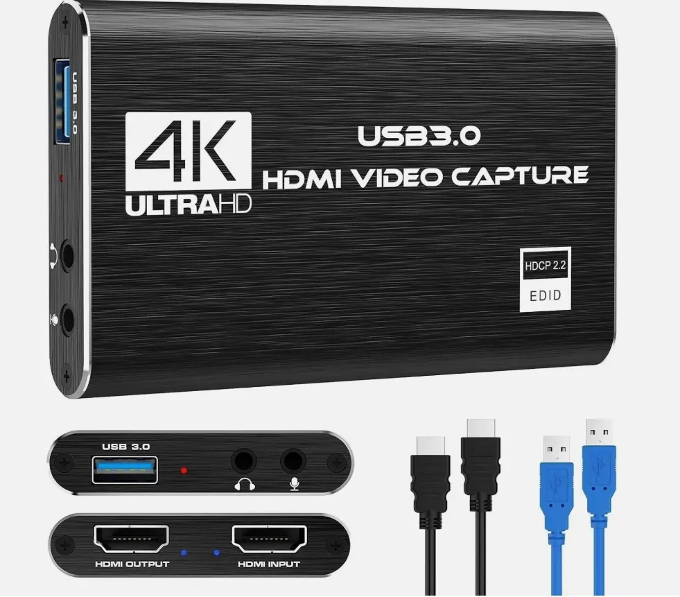 4K USB 3.0 HDMI Video Capture Card, Plug-and-Play Multifunction Adapter for Gaming, Live Streaming (Computers & Office USB Hub Accessory)