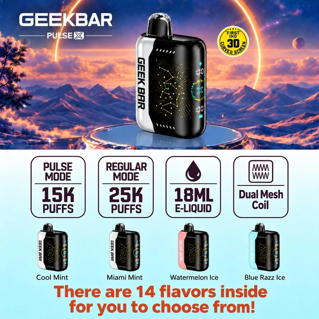 2-Packs Geek Bar Pulse X 25K Disposable - Pick Your Flavor! 25K Regular / 15K Pulse Mode - 18mL, Metal Alligator Duck Billed Salon Styling Clips with Holes