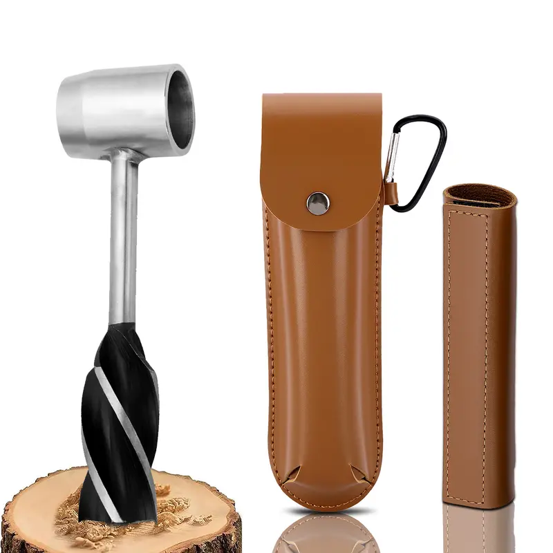 Bushcraft Hand Auger Wrench, Heavy-Duty Scotch Eye Wood Auger, Manual Hole Maker Multitool with Leather Case for Camping, Outdoor, Hiking