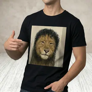 Funny Curly Hair Lion Men's T-Shirt 180g Pure Cotton Casual Sporty Tee Unique Artistic Animal Graphic Print Top Gag Gift for Friends S-5XL