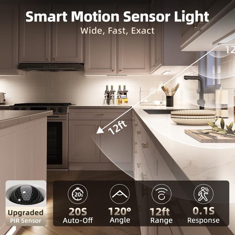 EZVALO Under Cabinet Lighting Wireless with Remote, LED Closet Lights Motion Sensor Dimmable, Magnetic & Rechargeable via USB, Energy-Saving Light for Kitchen, Wardrobe, Cupboard, Hallway & Stairs Home Decor, White Light, 5Pack Halloween Christmas Outdoor