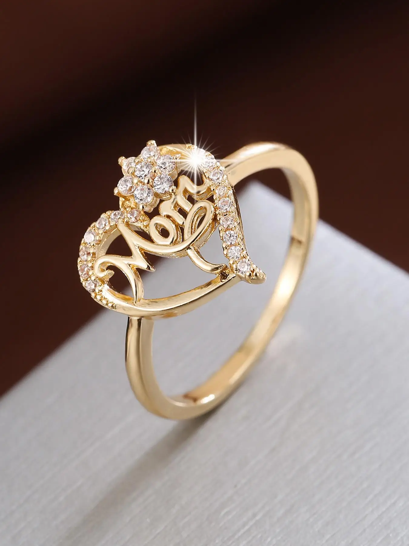 Fashion Letter & Heart Design Rhinestone Decorated Ring, Heart Shaped Ring, Rings for Women, Princess Ring, Fashion Jewelry for Party, Daily Decor, El