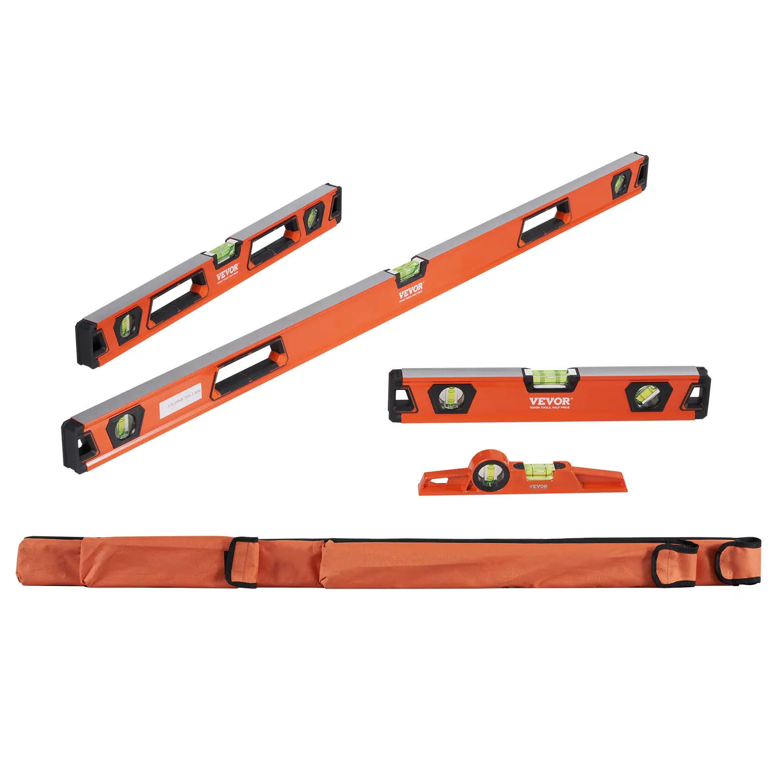 VEVOR Magnetic Torpedo Level, 48/24/16/10 in Mechanical Level Set, Bubble Vials Ruler for 45/90/180 Degree, Aluminum Alloy Leveler Tool w/ Viewing Win