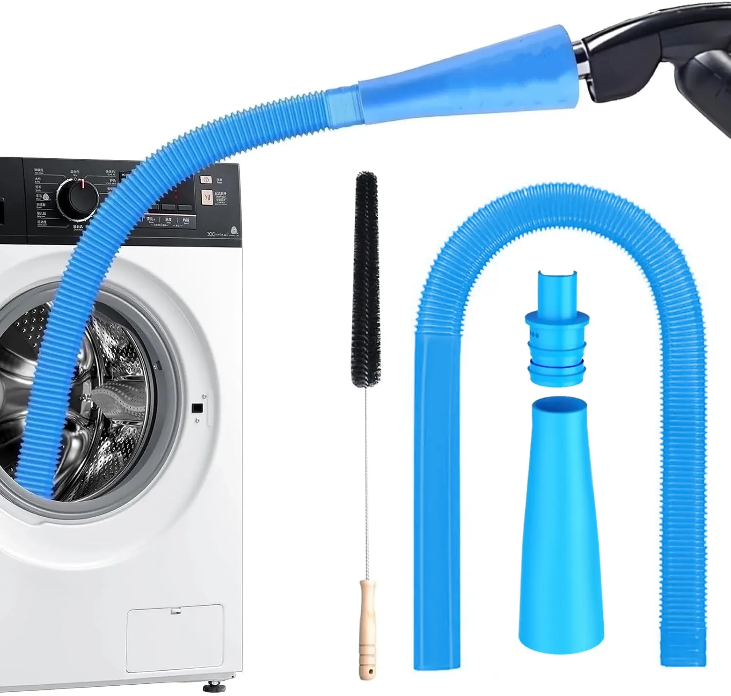 2 Pieces Dryer Vent Cleaner Kit Universal Vacuum Hose Attachment and Flexible Lint Brush for Quick Dryer Duct Cleaning & Lint Remover, Blue.