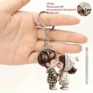 [2D Flat] 1pc Acrylic Keychain, Romantic Couple-Shaped, Small Cute, 2D Flat, with Keyring, for Gift