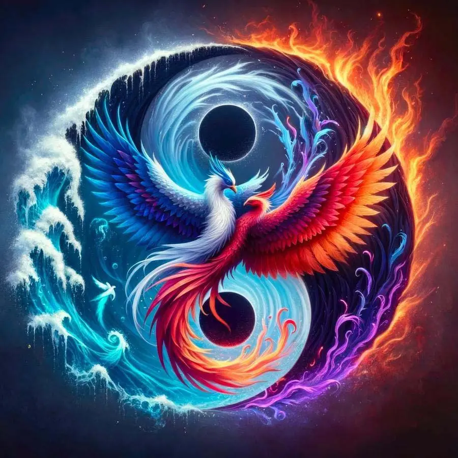 5D DIY Full Drill Round Diamond Painting - Diamond Painting Kit Phoenix Tai Chi Mosaic Canvas DIY Wall Art, Home Wall Decoration, Suitable for Halloween, Christmas, Birthdays, and Anniversary Gifts