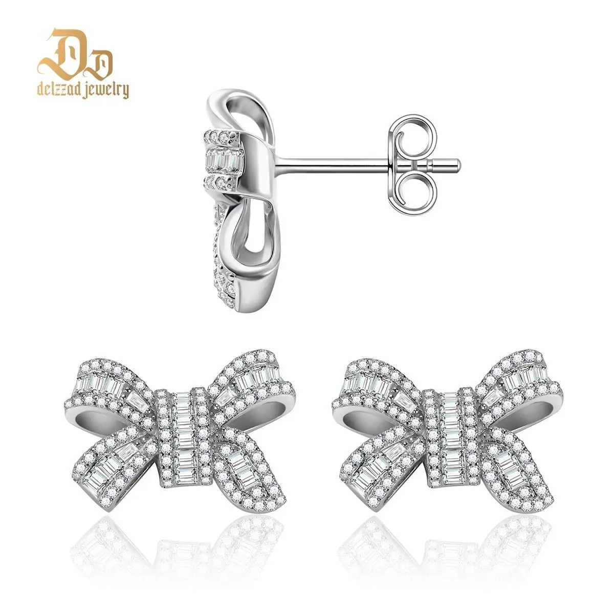 Delzzad Bow Stud Earrings Bow-knot Earrings Synthetic Moissanite Stud Earrings Jewelry S925/Copper Perfect Birthday Mother’s Day Christmas Valentine's Day Gift Wedding Set