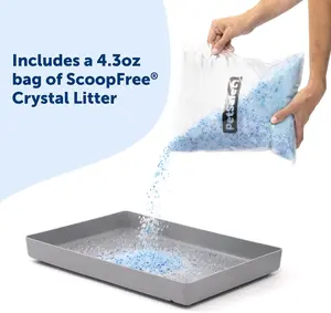 Complete Reusable Tray - Includes 4.3 lb of Premium Blue Crystal Litter -  Complete Automatic Self Cleaning Litter Box System