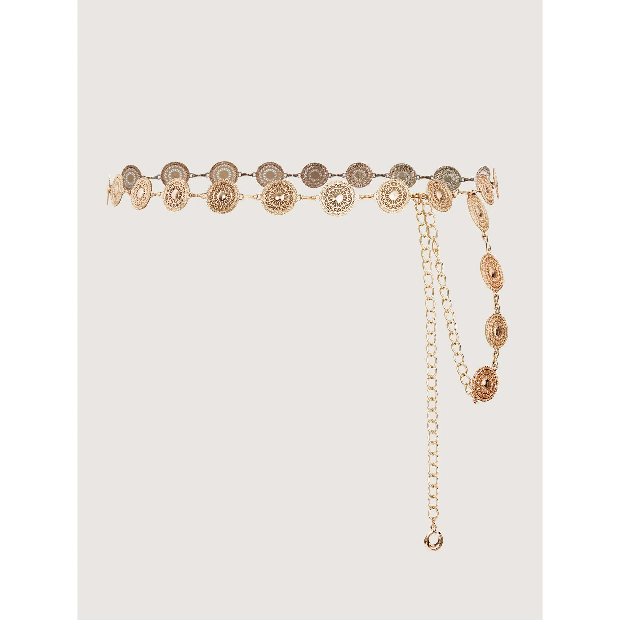 BloomChic Women's Sexy Layered Alloy Chain Belt, Gold Sun Charm Fashion Accessory with an Adjustable Extender for Extended Length, Belts, Chain Link, Accessories For Women, Engravings, Adjustable Chain Extender