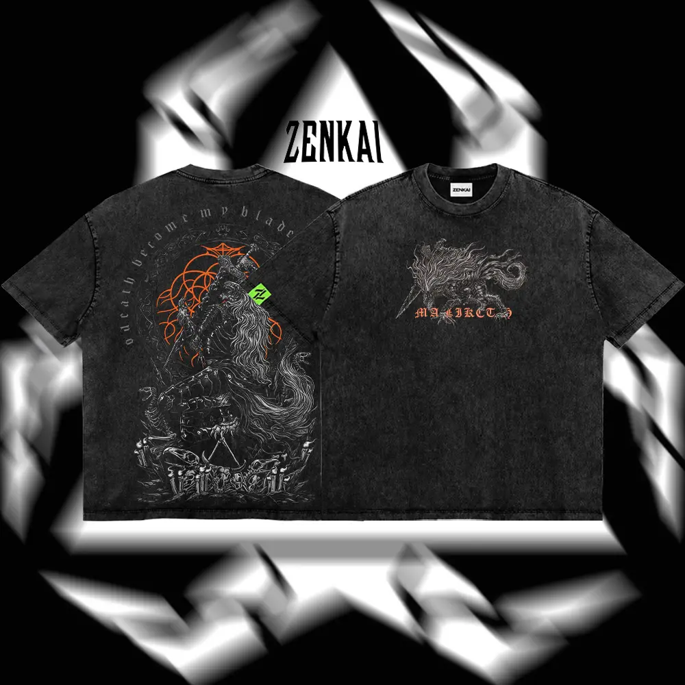 [ZenKai] The Black Blade "Maliketh" - Elden Ring Game Edition Double Printed Oversize Lightweight Acid Washed Tee Hoodie, Elden Ring Fans, RPG Game Graphic Hoodie, Streetwear Hoodie Unisex Oversize Gift for RPG Game Lovers shirt