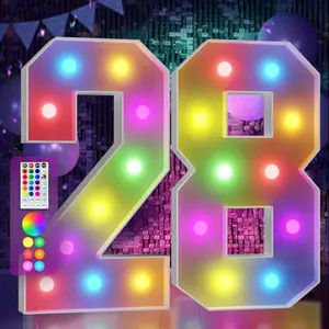 3FT Marquee Light Up Numbers Sign Led Signs Colorful Happy Birthday Light Up Number 0-9, Multiple Color Modes with Remote, Cardboard Numbers for Birthday Anniversary Party Decorations, Mosaic Numbers with Smart Remote Control