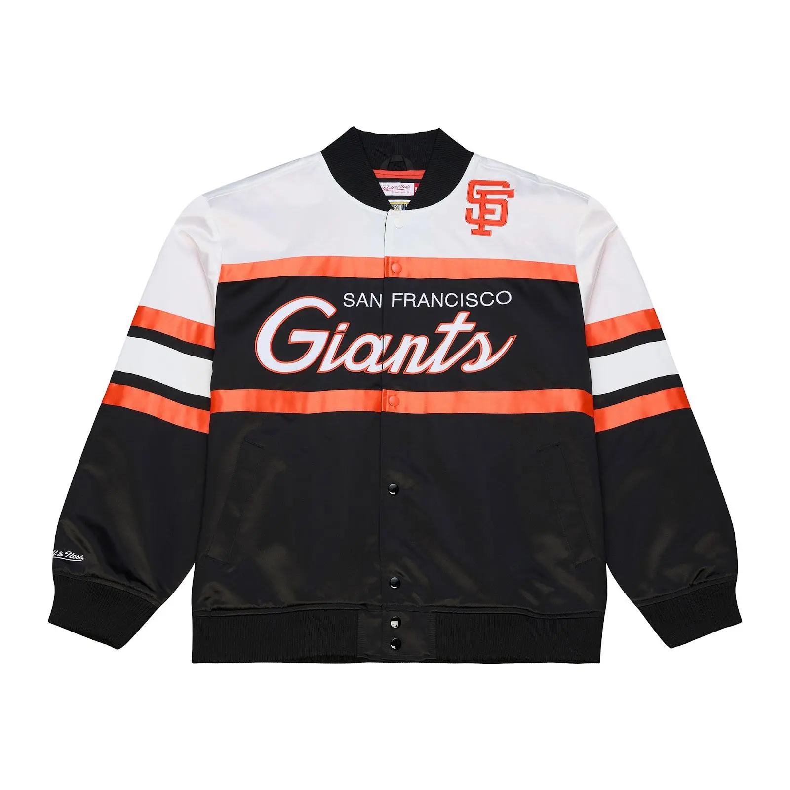 San Francisco Giants Black Head Coach Lightweight Satin Full-Snap Jacket MLB Throwback Outerwear Vintage Fan Gear Mitchell & Ness