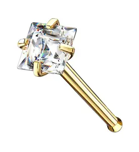 Gold Square CZ Stainless Steel Nosebone