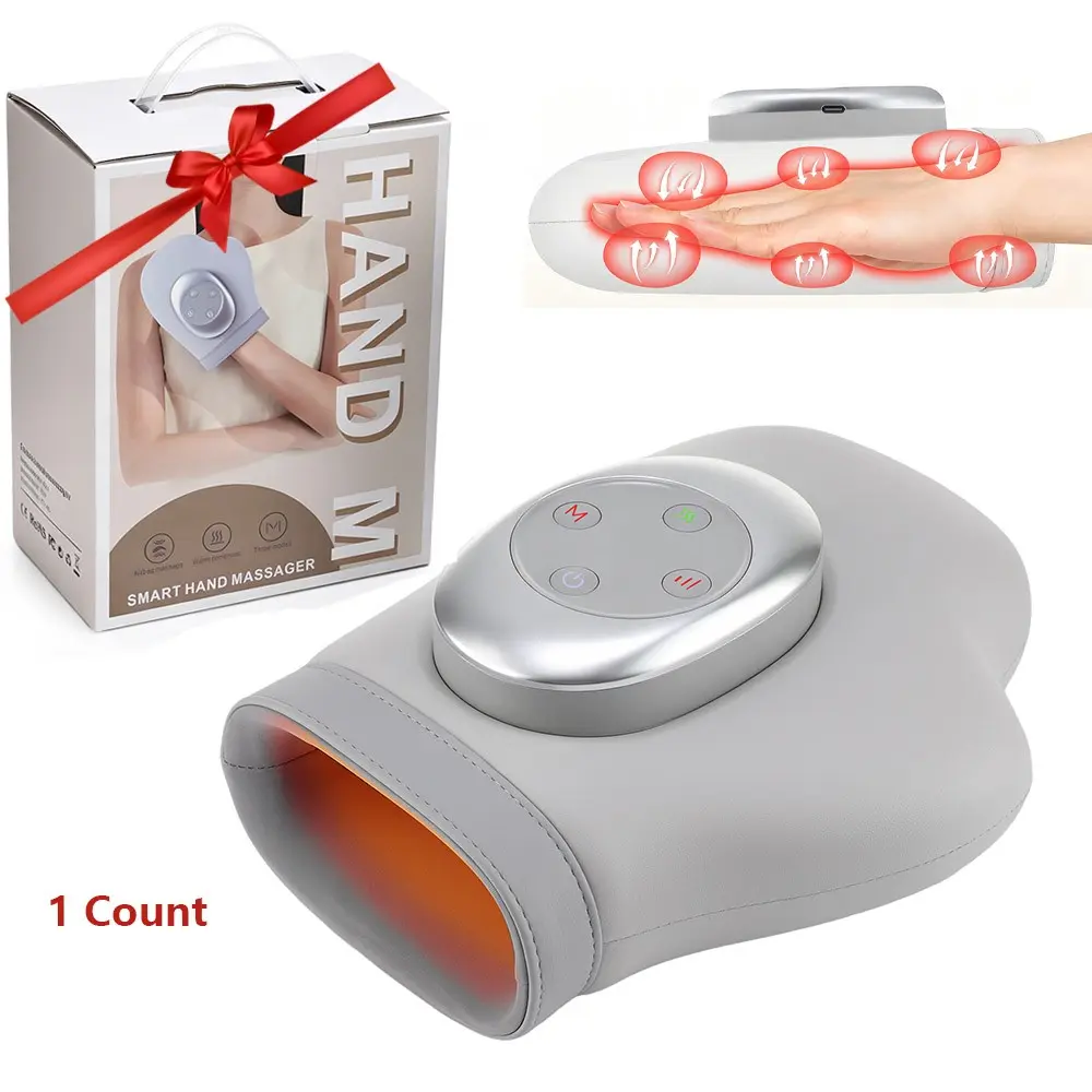Cordless Hand Massager with Heat Function, Portable Hand Relaxation, 3-Level Airbags Compression Settings, Adjustable Relaxing, Wrist Finger Palm Kneading Device for Muscle Relaxation, 15-Minute Timer, Usb Rechargeable Massagers