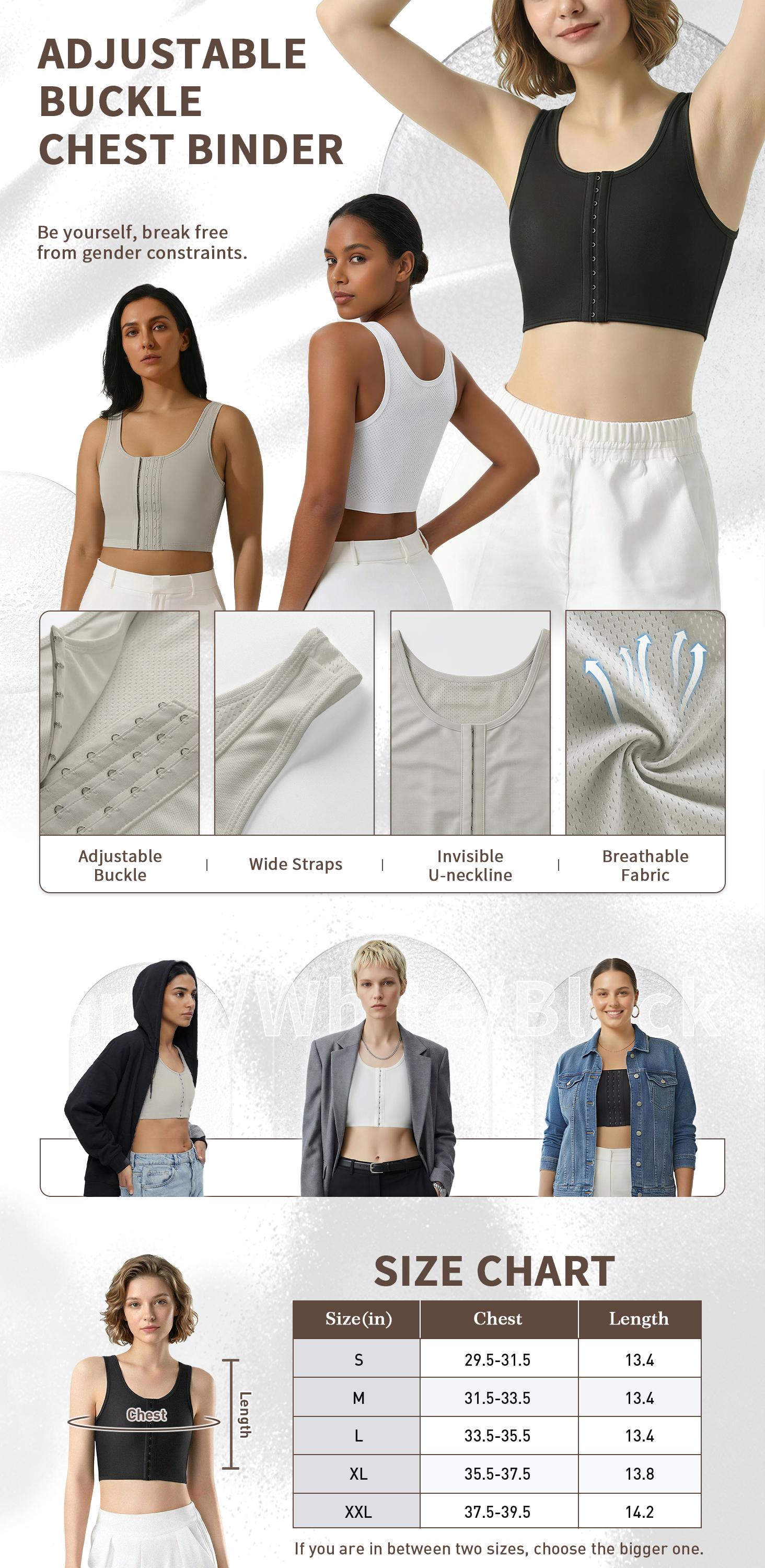 CuteStreet Chest Binder for Women Transgender Tomboy FTM Binder Mesh Front-Hooked Binder Bra Tank Top Shapewear