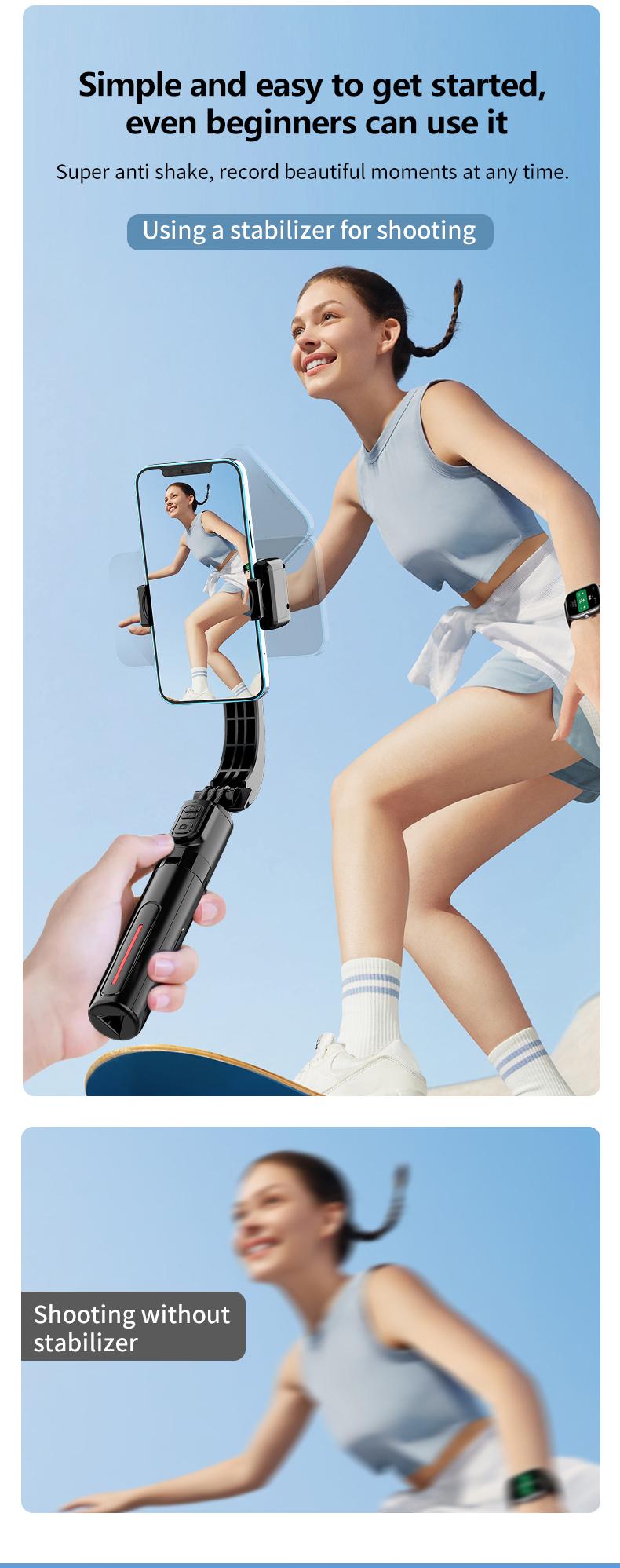 1-Axis Gimbal Stabilizer, Anti-Shake Selfie Stick Tripod with Bluetooth Remote, Auto Balance Phone Mount, Aluminum Alloy Vlogging Stand for iPhone & Android