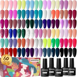 JODSONE 60 PCS Gel Nail Polish Starter Kit 55 Color Combination of Light and Dark Colors Emerald Green Klein Blue Soak off No Wipe Base Coat Matte and Glossy Top Coat Nail Gel Kit
