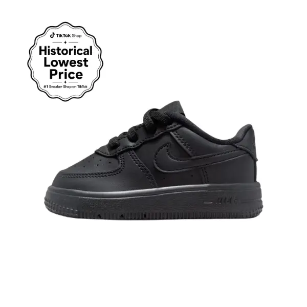 NIKE Force 1 Low Toddler Sneakers, Classic Triple Black Leather Low Top Shoes with Easy Closure and Durable Rubber Sole, Solid Color Shoes