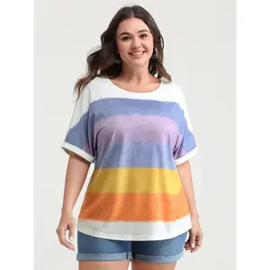 BloomChic Women's Plus Size Short-Sleeve Round Neck Knit Top - Spandex Knitting Fabric Garment, Multi-Color, Supersoft, Size M-6X, 2026 Summer Vibes Swimweek